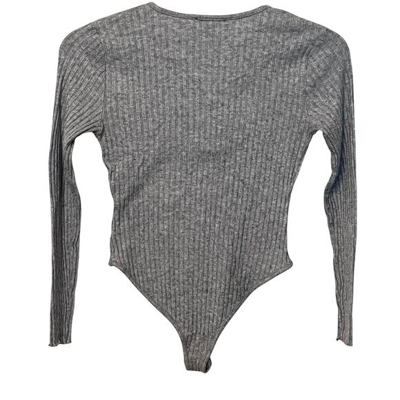 FOREVER 21 HIGH-RISE LONG SLEEVE RIBBED KNIT BODYSUIT, WOMENS, L, GREY, SNAPS - Picture 6 of 10